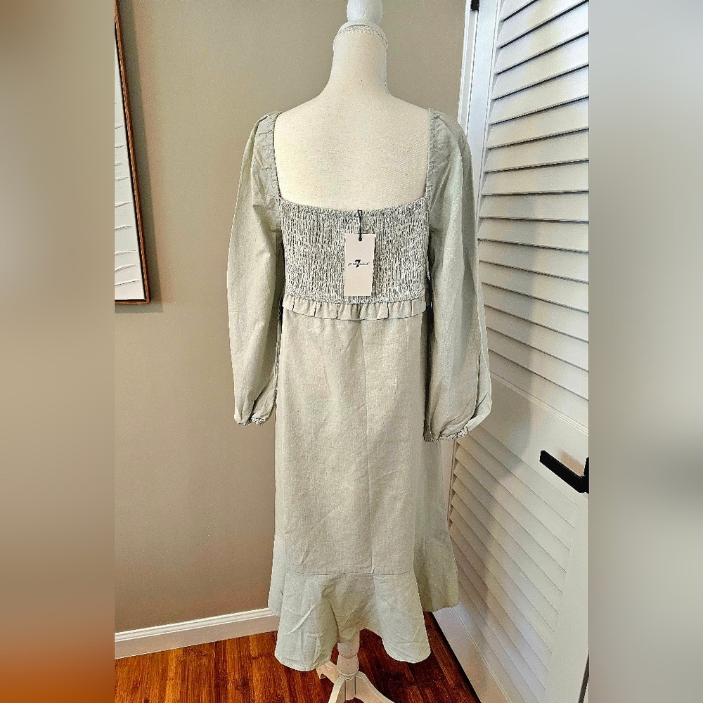 ๐โจ 7 FOR ALL MANKIND LINEN BLEND SMOCKED PUFF MIDI DRESS โจ๐๐ธ SIZE LARGE | NWT - Picture 4 of 6
